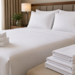 roupa de cama para uso profissional em quarto de hotel