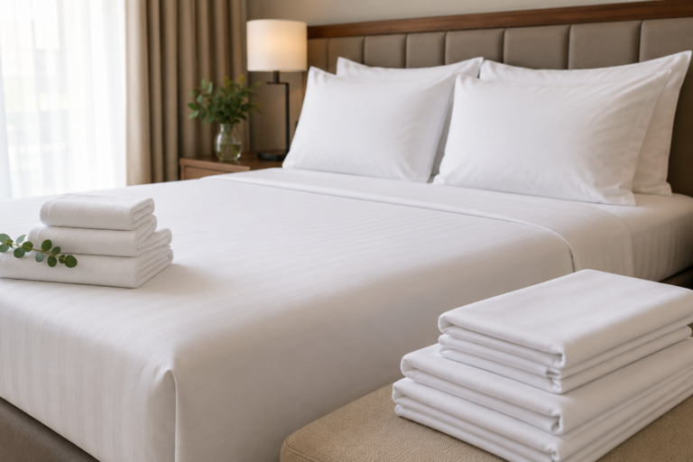 roupa de cama para uso profissional em quarto de hotel